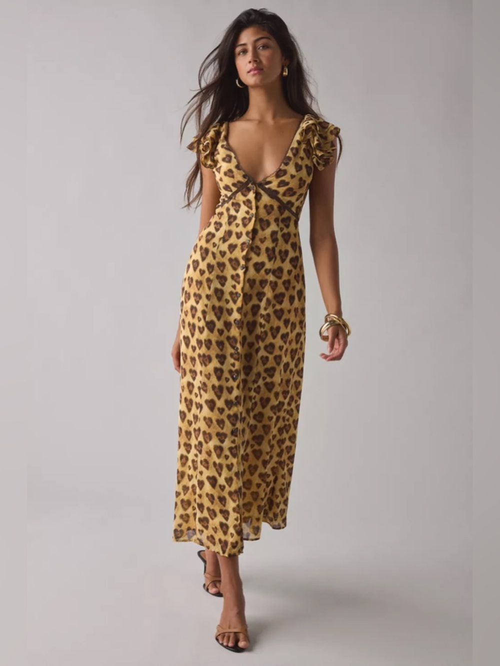 Kimchi Blue Ruffled Romance Cutout Tie-Back Slip Midi Dress